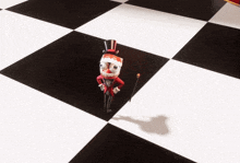 a cartoon character standing on a checkered floor with the words " no thanks i 'm trying to quit "