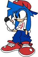 a cartoon of sonic the hedgehog with a microphone