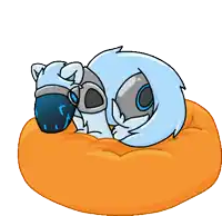 a cartoon drawing of a robot laying on a pillow