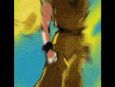 a painting of a person 's legs with a yellow background