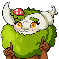 a cartoon drawing of a sheep with a green beard and a mushroom on its head