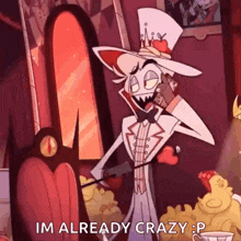 a cartoon character from helluva boss is talking on a cell phone while holding a heart .