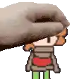 a pixel art of a person wearing a sweater and green pants .