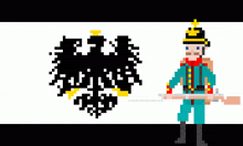 a pixel art drawing of a soldier holding a rifle