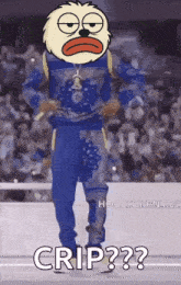a cartoon character is standing in front of a crowd and says crip ?