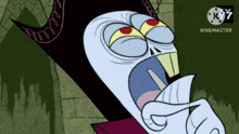 a cartoon of a vampire with the words kinemaster on the bottom right