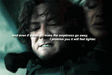 a woman is crying with a quote that says " and even if it does n't make the emptiness go away