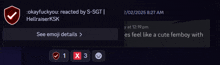 a screenshot of a text message between okayfuckyou and hellraiserksk