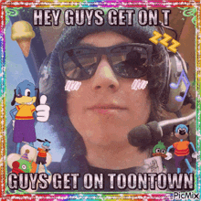 a picture of a person with a caption that says hey guys get on t guys get on toon town