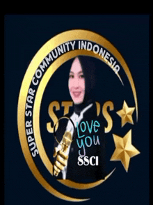 a logo for super star community indonesia with a woman in the center