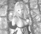 a black and white drawing of a woman with long blonde hair and a bow in her hair .