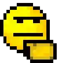 a pixel art illustration of a yellow smiley face with sunglasses and a pointing finger .