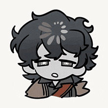 a black and white drawing of a person with a flower in their head