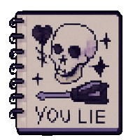 a pixel art drawing of a skull with the words you lie
