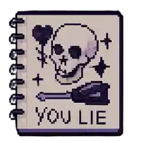 a pixel art drawing of a skull with the words you lie