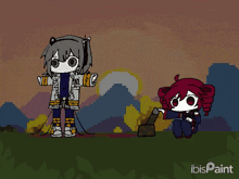a cartoon of a girl standing next to a girl with red hair and the word ibispaint on the bottom right