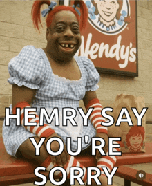 a wendy 's sign is behind a woman in a dress