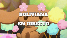 a cartoon of a dog with flowers on its ears and the words boliviana en directo above it