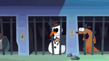 great escape jail big robot villain startled evil snowman