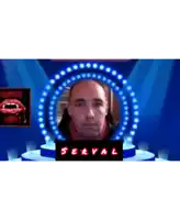a man is standing in front of a circle of lights with the name serval written on the bottom