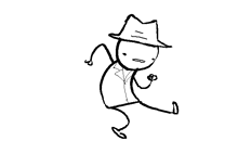 a black and white drawing of a man in a fedora