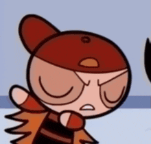 a close up of a cartoon character with an angry expression