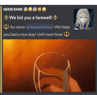 a picture of a person holding a glass with the words " we bid you a farewell " at the top