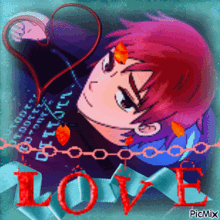 a picture of a boy with red hair and the word love on it