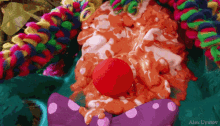 a painting of a clown with a red nose and a purple bow by alex uyutov