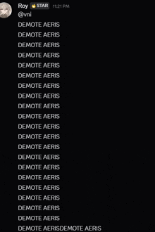 a screenshot of a telegram conversation between roy and aeris
