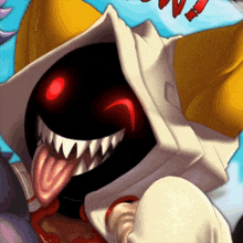 a cartoon drawing of a monster with a red eye and tongue sticking out