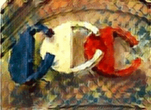 a painting of the letter c and c on a wall