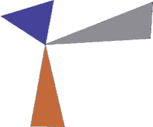 a blue triangle is surrounded by orange and gray triangles on a white background