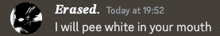 a message that says erased today at 19:52