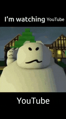 a cartoon character with a green hat is watching youtube