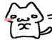 a black and white drawing of a cat with a smiley face and a tail .