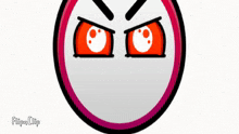 a cartoon drawing of an angry face with red eyes