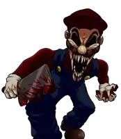a cartoon drawing of a cartoon character holding a bloody knife