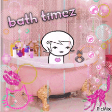a cartoon of a girl in a bathtub with the words bath timez above her