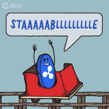 a roller coaster with a coin on it and a speech bubble that says staaaaabllllll