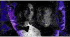 two men are standing next to each other with purple smoke coming out of their heads