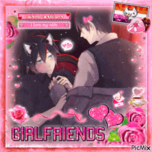 a picture of a man and a woman with the words girlfriends on the bottom