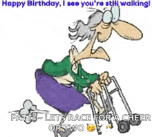 a cartoon of an elderly woman using a walker