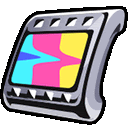 a cartoon illustration of a television with a colorful screen and a mouth .