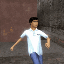 a man wearing a white shirt that says nism on it