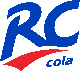 a blue and red logo for rc cola on a white background