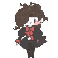 a cartoon drawing of a girl with brown hair and a red bow