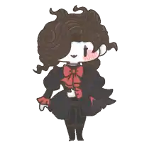 a cartoon drawing of a girl with brown hair and a red bow