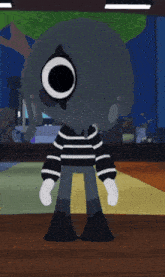 a cartoon character wearing a black and white striped sweater