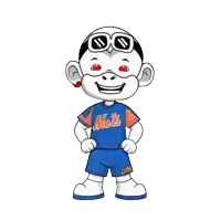 a cartoon character wearing a blue mets shirt and shorts